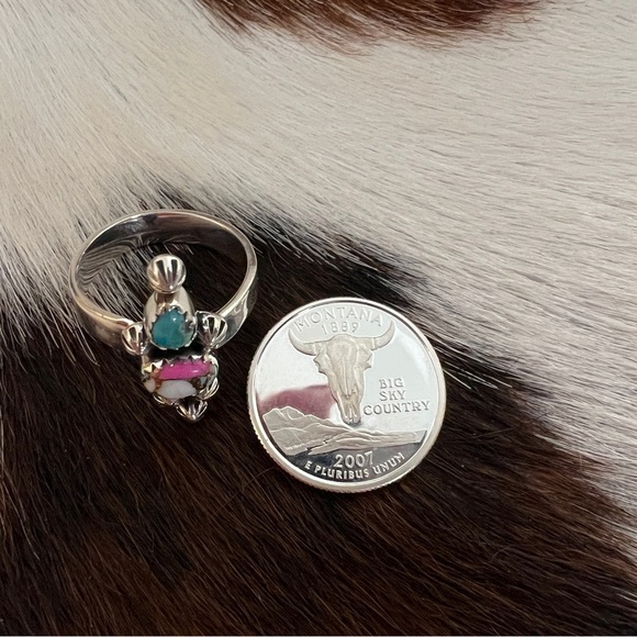 ❤️ Cotton Candy Dahlia Kingman Turquoise Sterling Silver Navajo Adjustable Ring - Picture 14 of 14